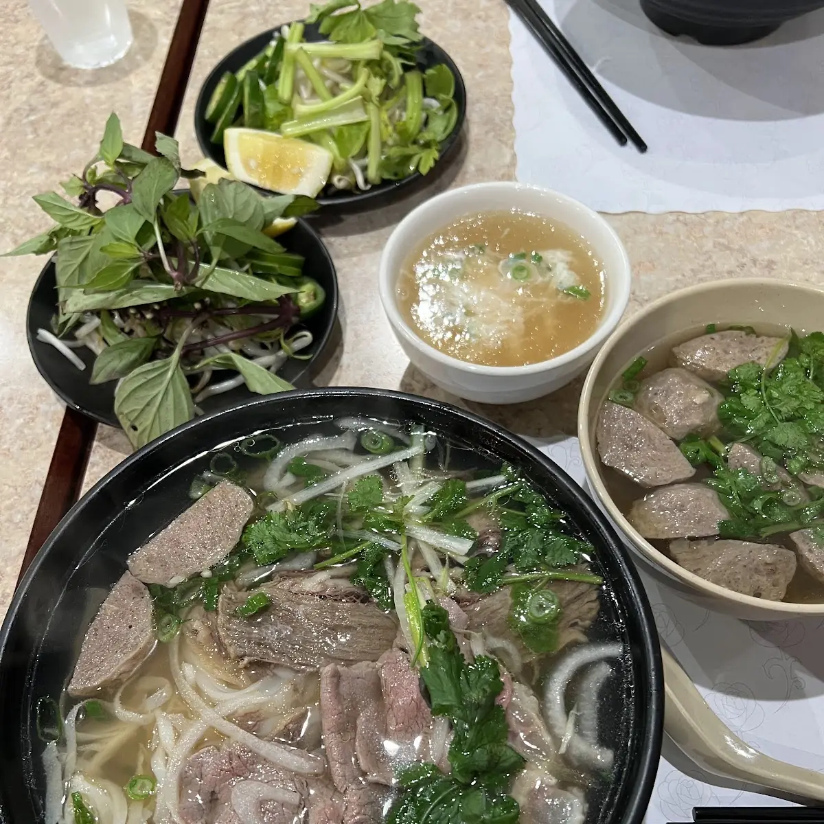 Pho with Beef Meatballs Tendons and Tripes