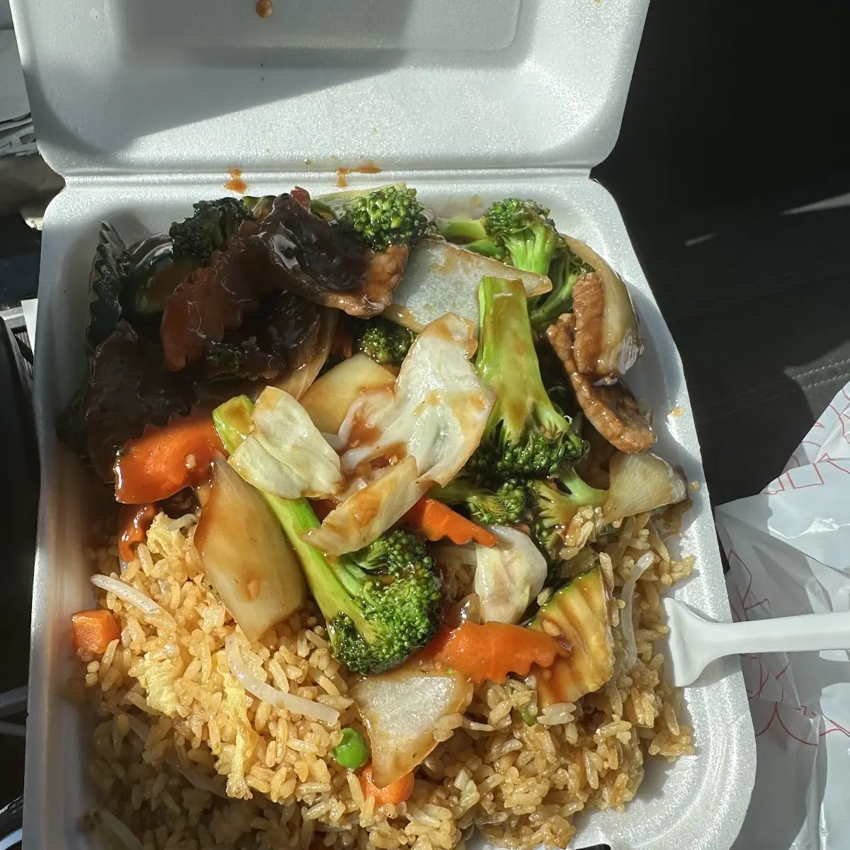 Beef with Mixed Vegetables and Fried Rice