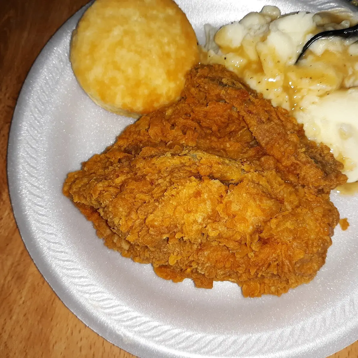 Chicken Breast Mashed Potatoes and a Biscuit
