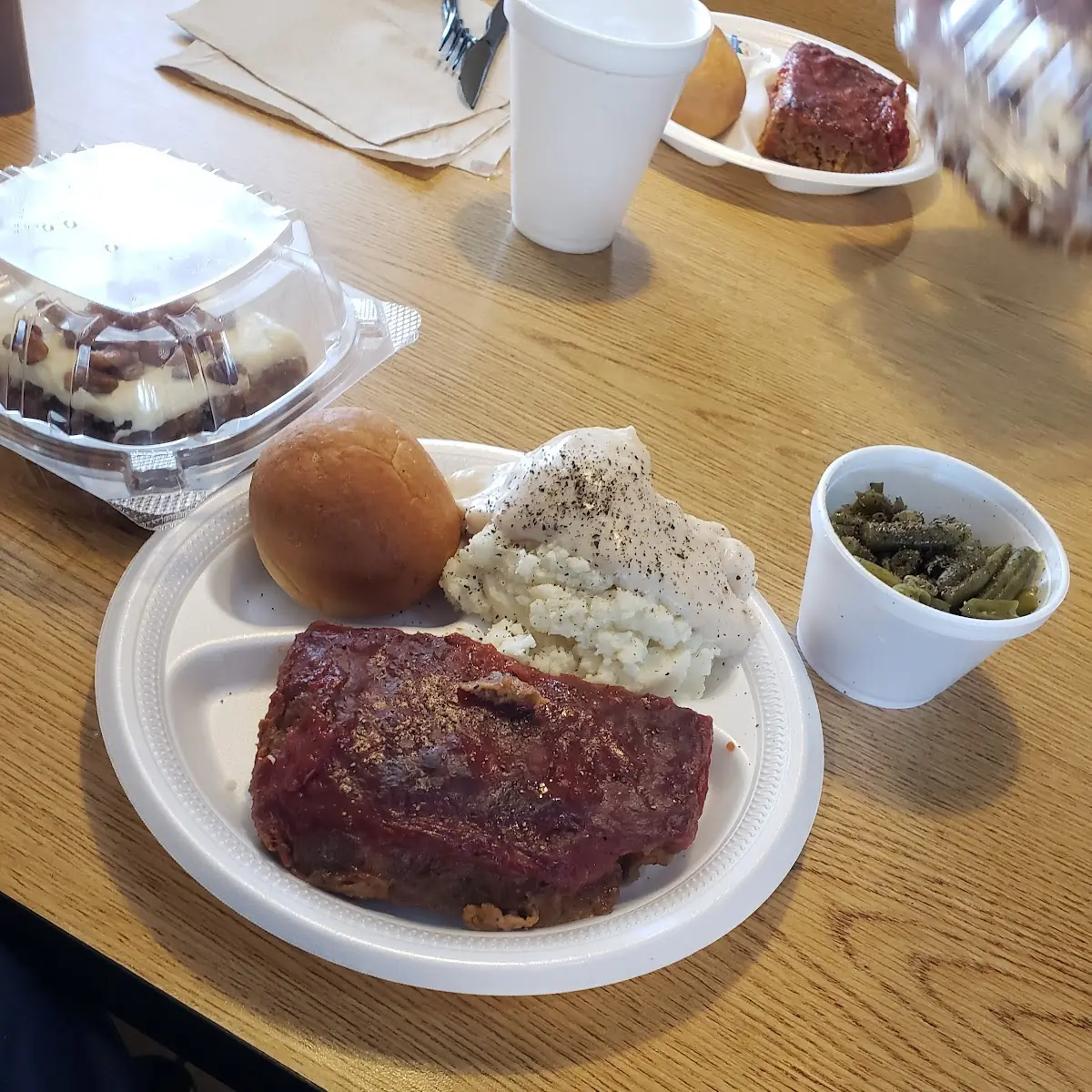 Meatloaf Dinner with Mashed Potatoes and Gravy and Green Beans