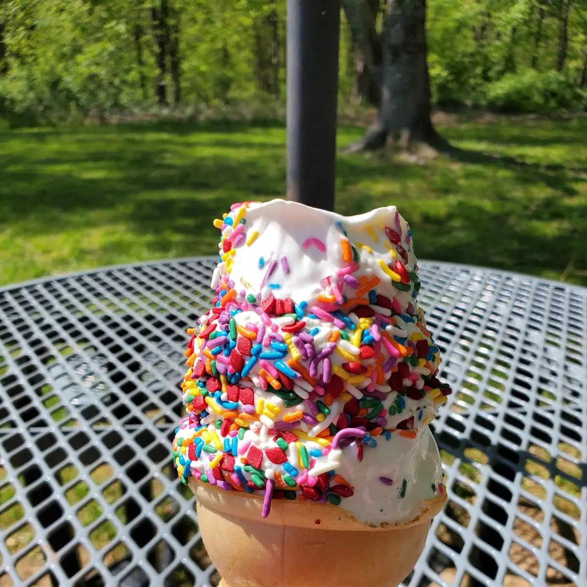 Large Vanilla Ice Cream Cone with Rainbow Sprinkles