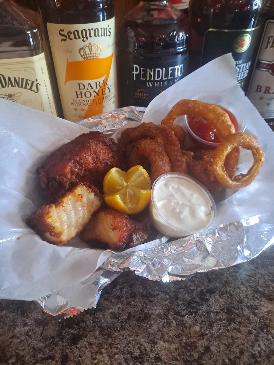 Walleye with Hand Dipped Onion Rings