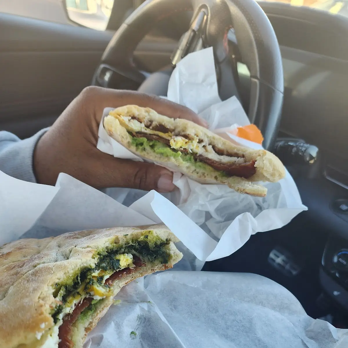 Rustic Egg Sandwichmade with Pesto and Pepper Jack Cheese the Other Made Regular Ingredients