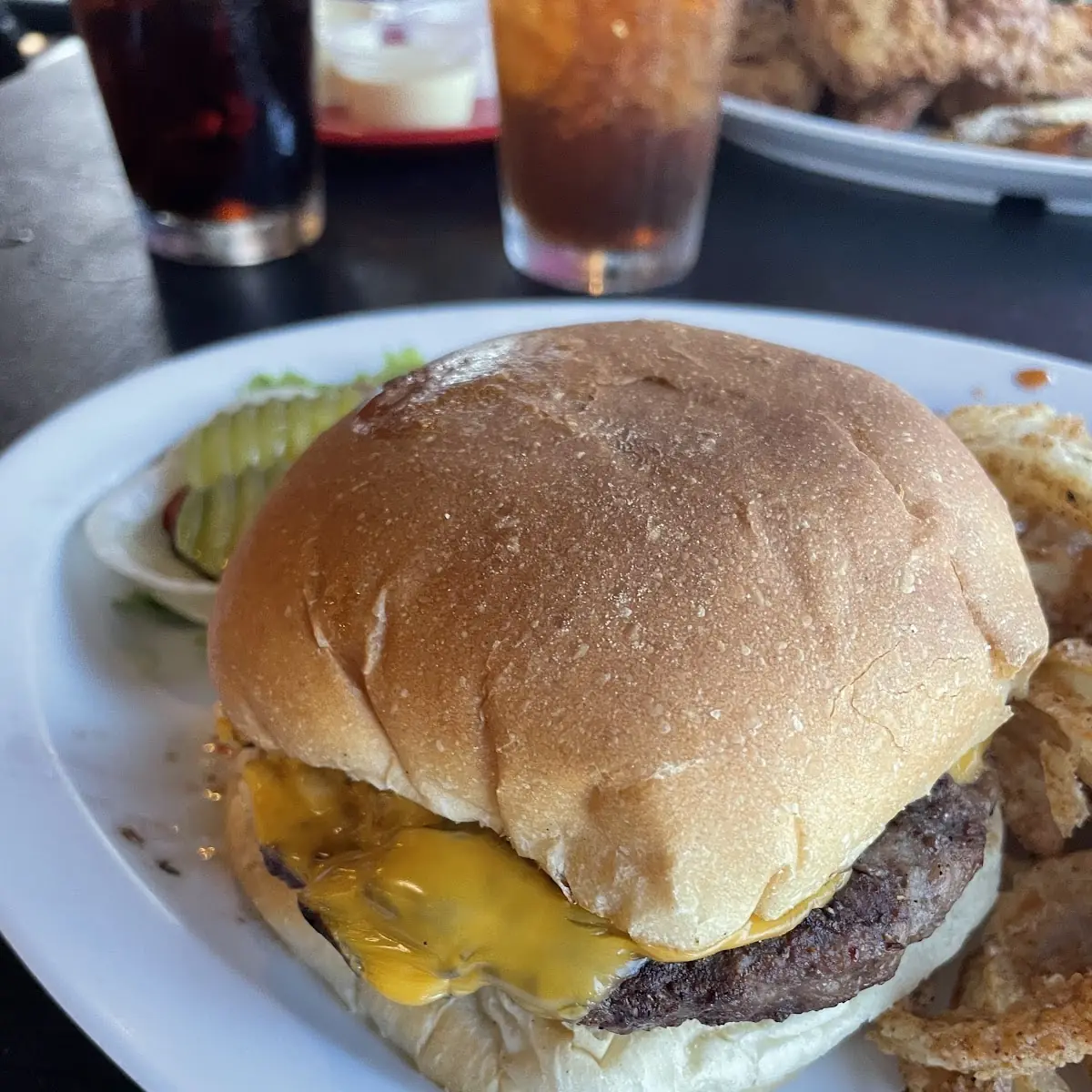 Cheeseburger Deluxe with Onion Rings