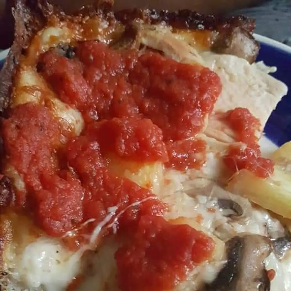 Deep Dish Chicken Pineapple and Mushroom Pizza