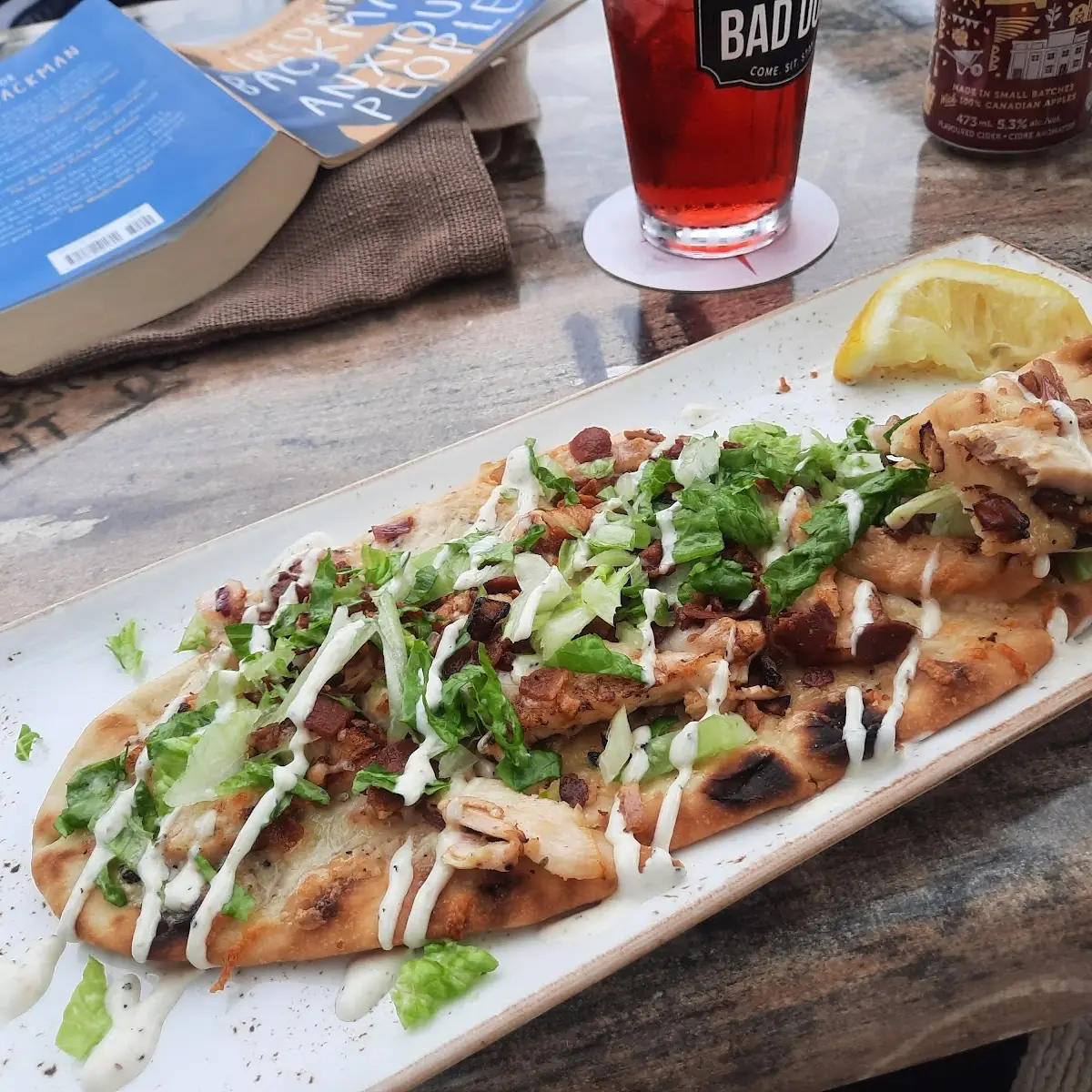 40 Creek BBQ Chicken Flatbread, Bad Dog Sarnia