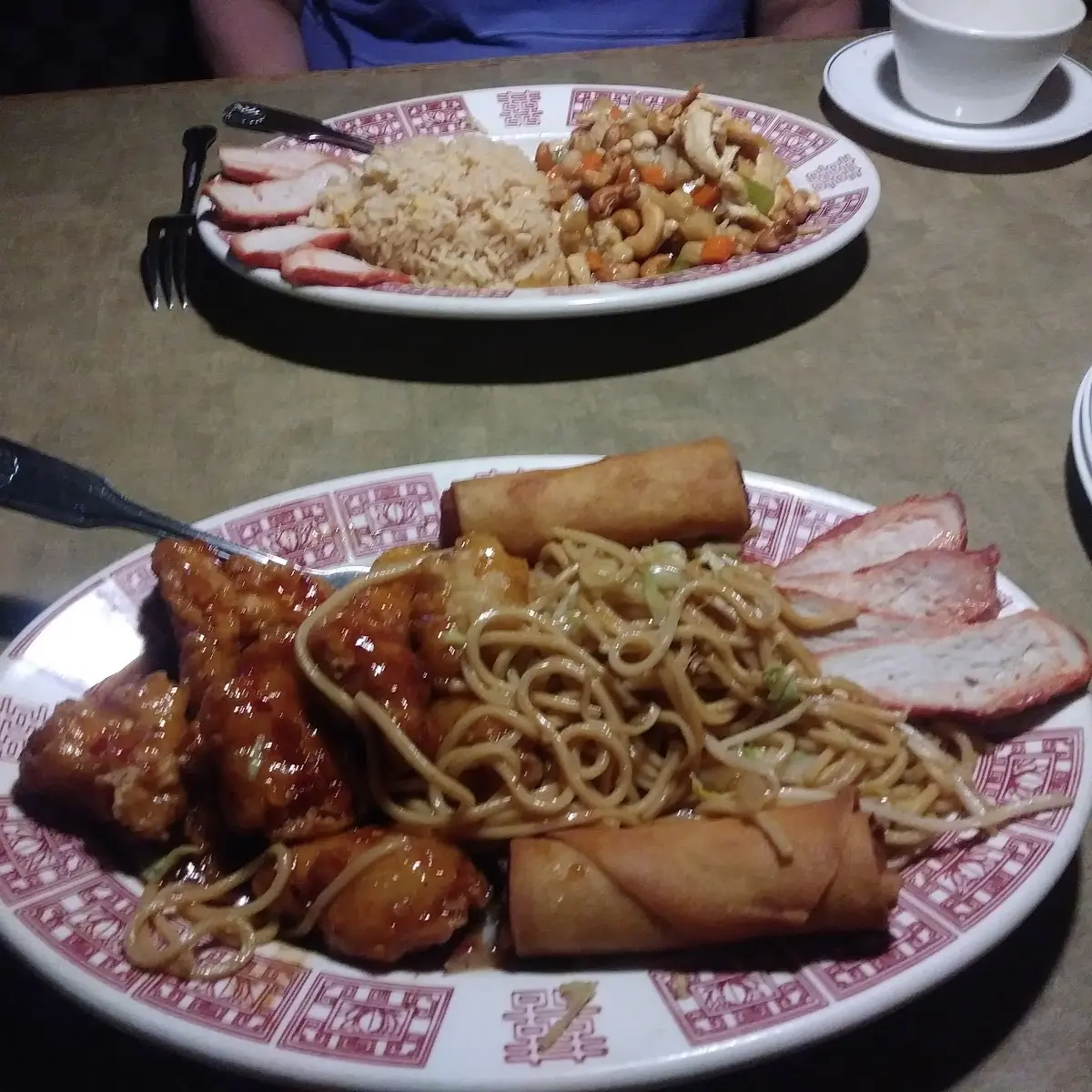 General TSO' Chicken & Chow Mein with Eggrolls & Pork