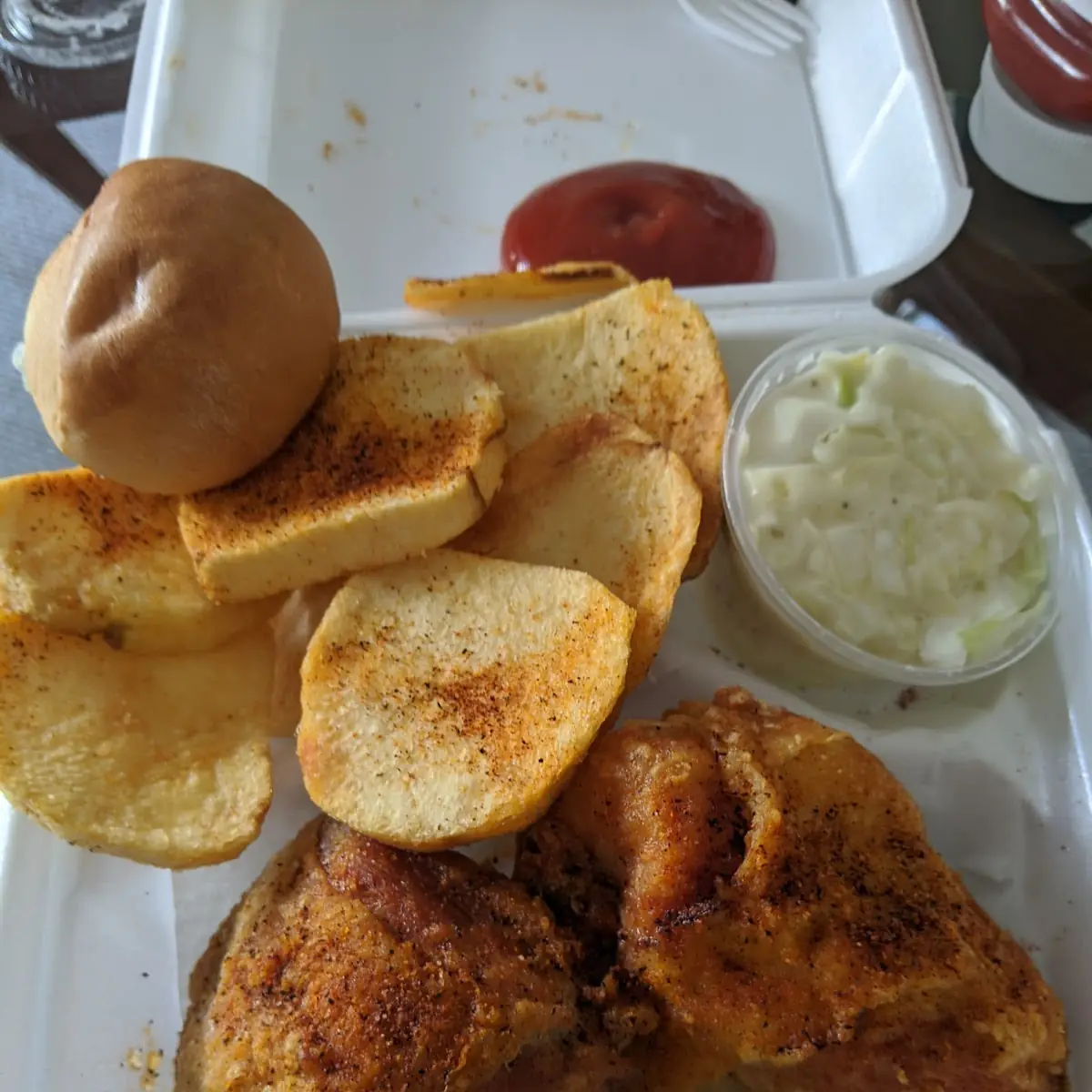 Broasted Chicken with Potatoes and Potato Salad