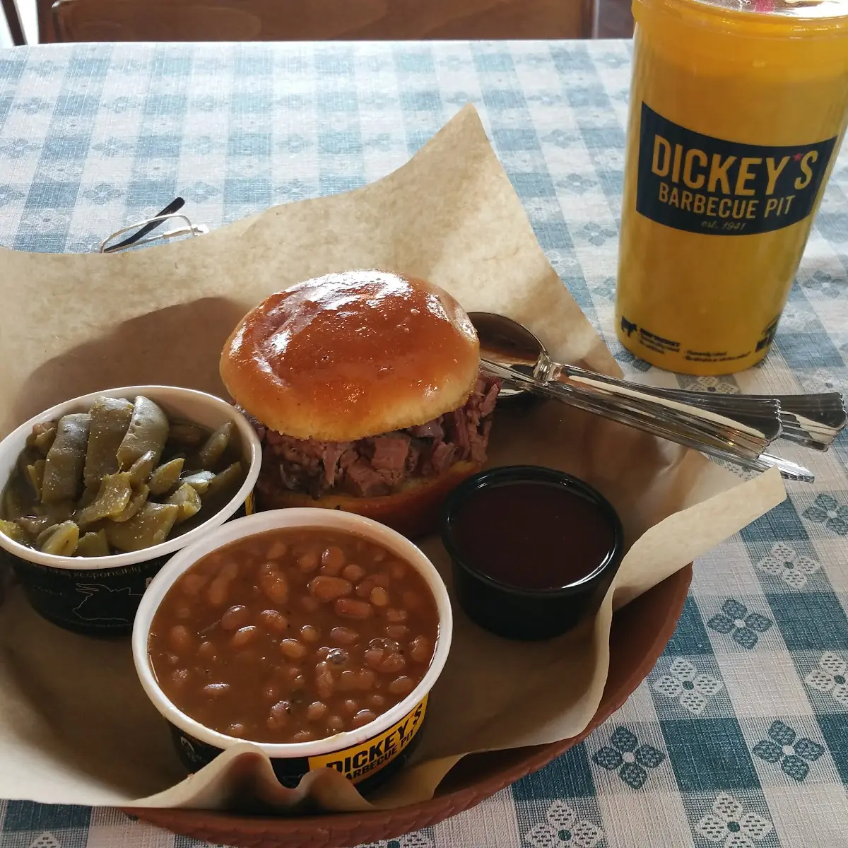 Beef Brisket with Green and Baked Beans
