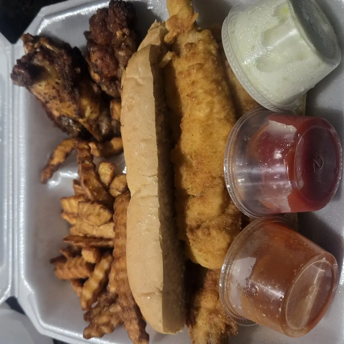 Fish Sandwich Combo with 5 Wings