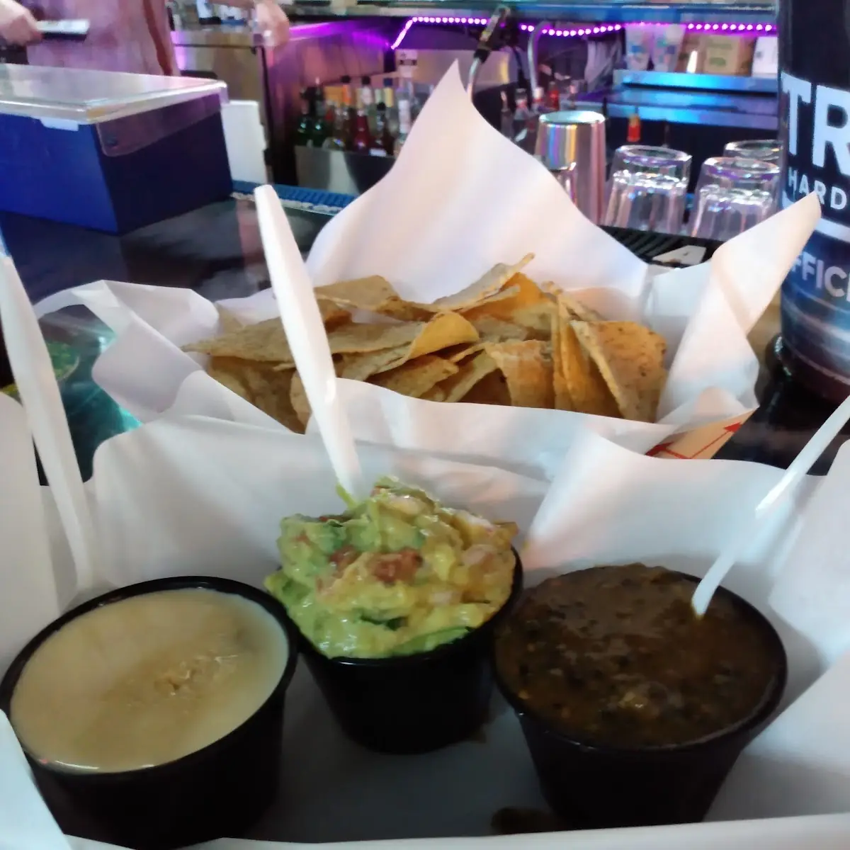 Chips Salsa Guacamole and Queso