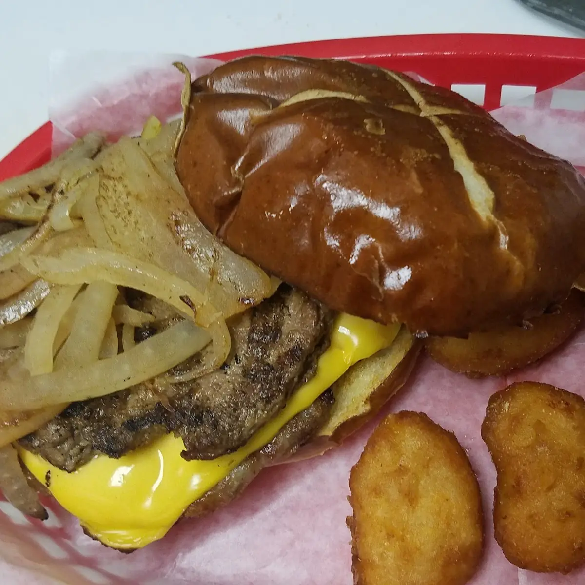 Bavarian Burger with Mac N Cheese Bites
