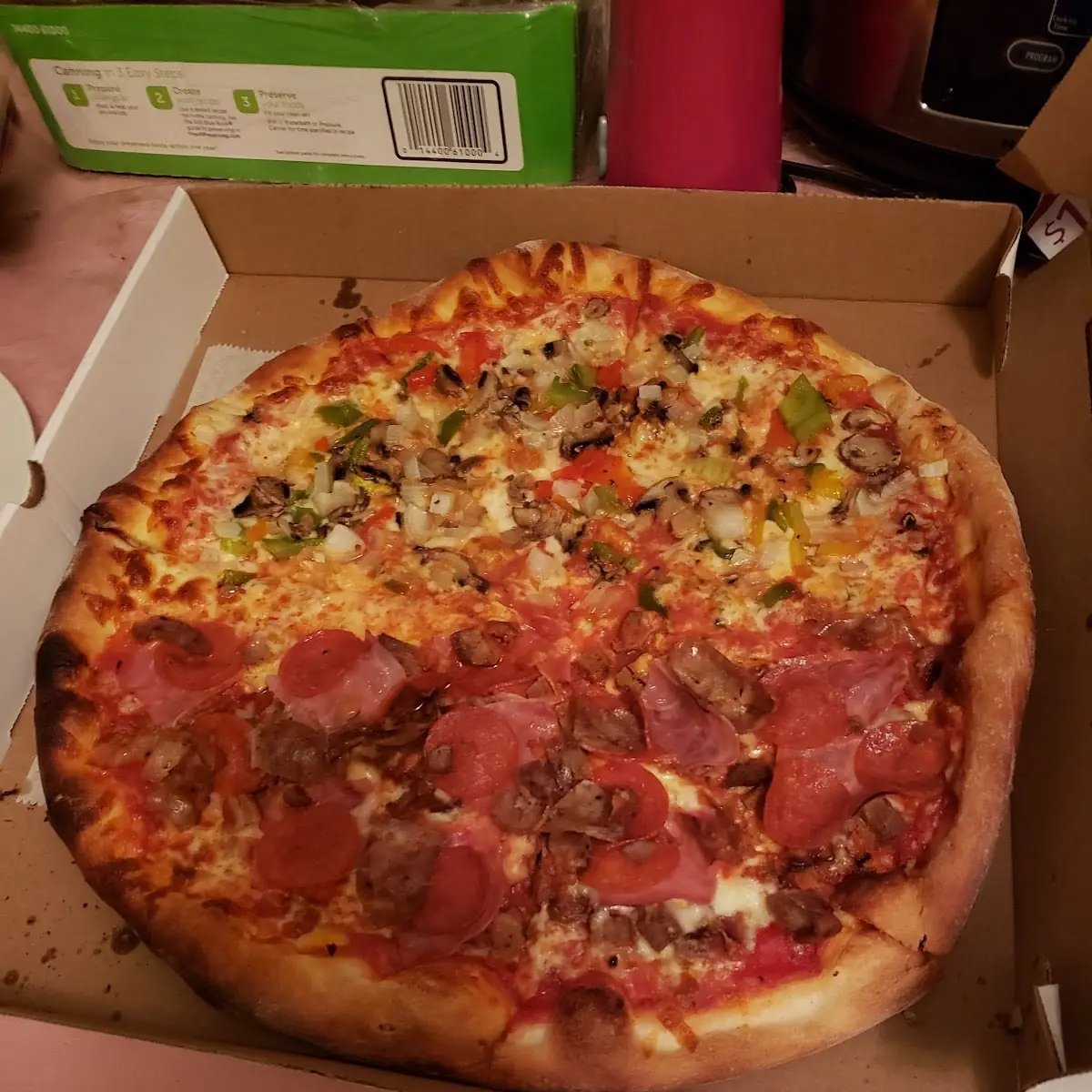 Half Meat Lovers and Half Veggie Pizza