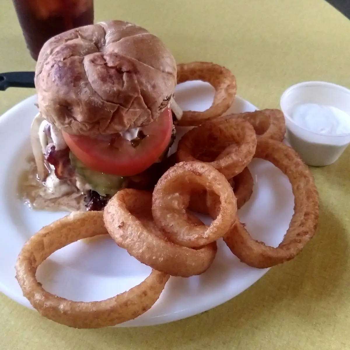 Bacon Double Cheeseburger with Onion Rings