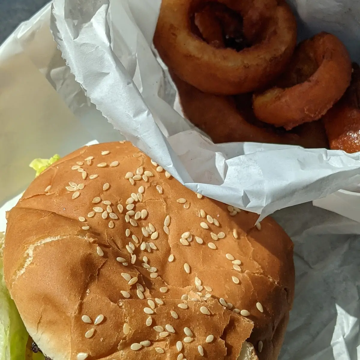 Burger and Onion Rings
