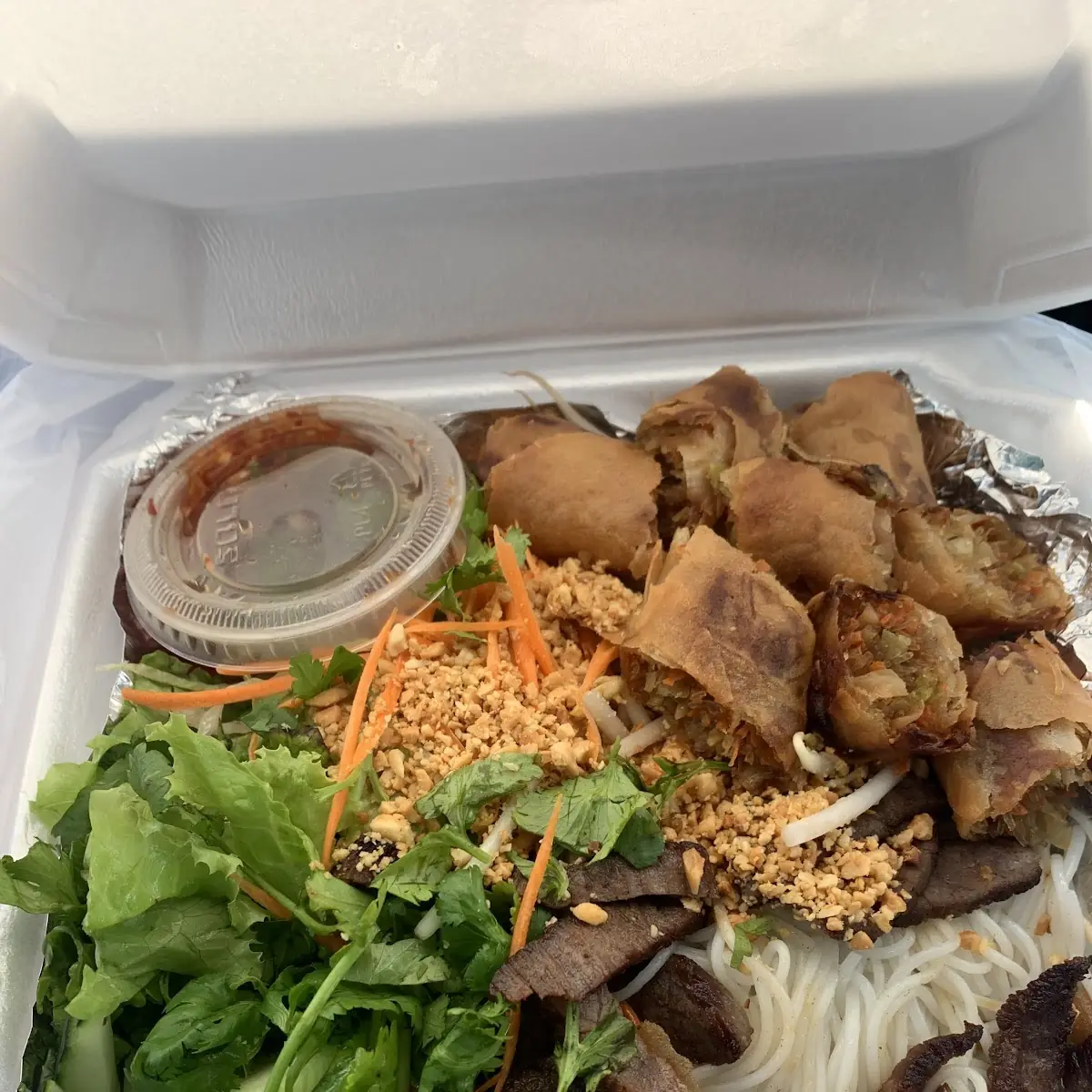 N3. Rice Vermicelli Noodles with Vegetable Fried Tofu and Vegetable Egg Roll