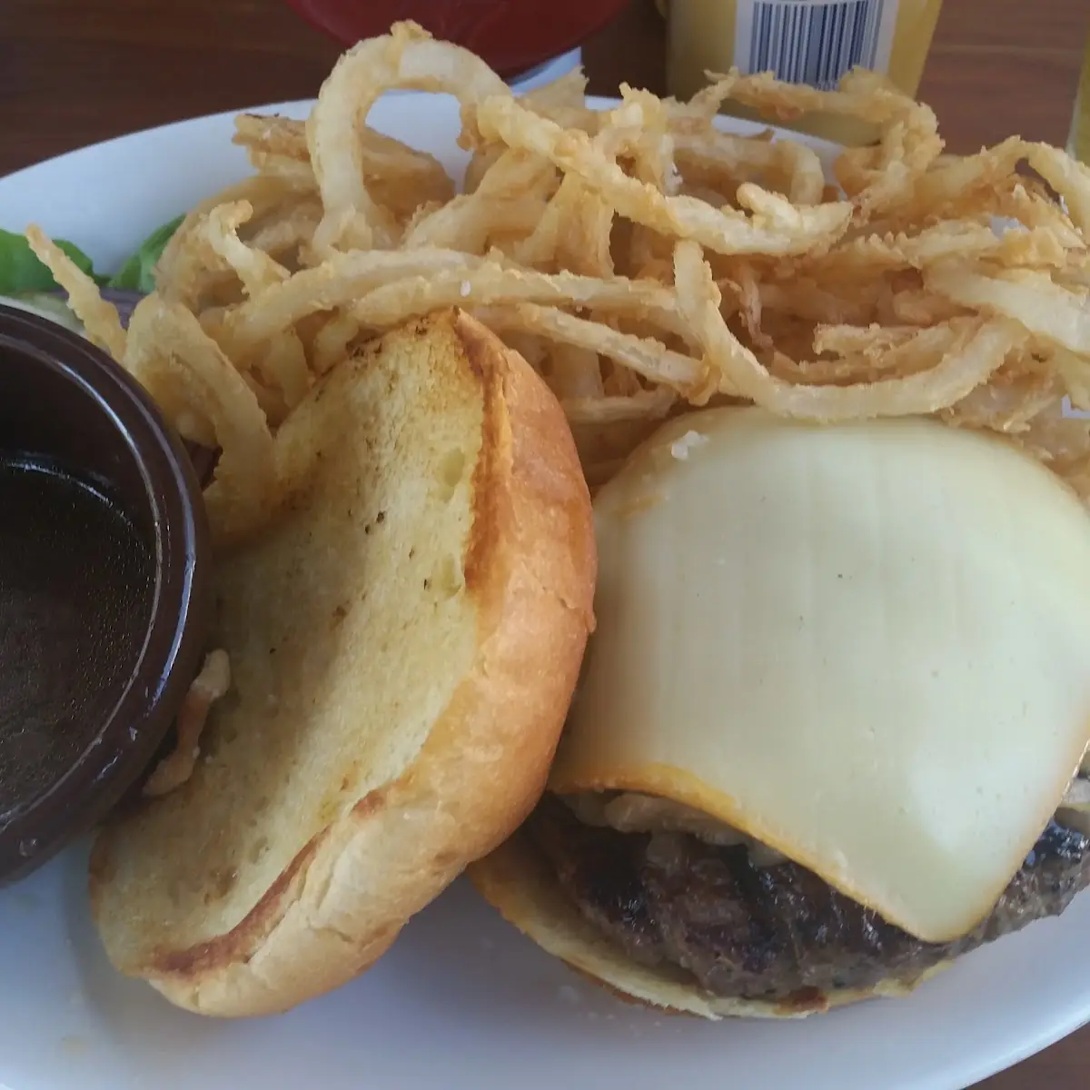 Frenchie Burger with Onion Rings