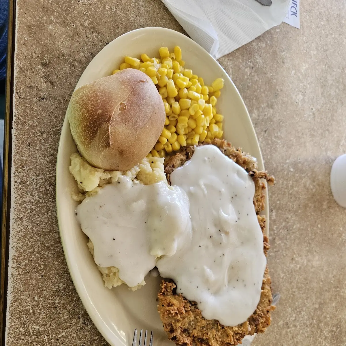 Chicken Fried Steak Mashed Potatoes and Fried Okra