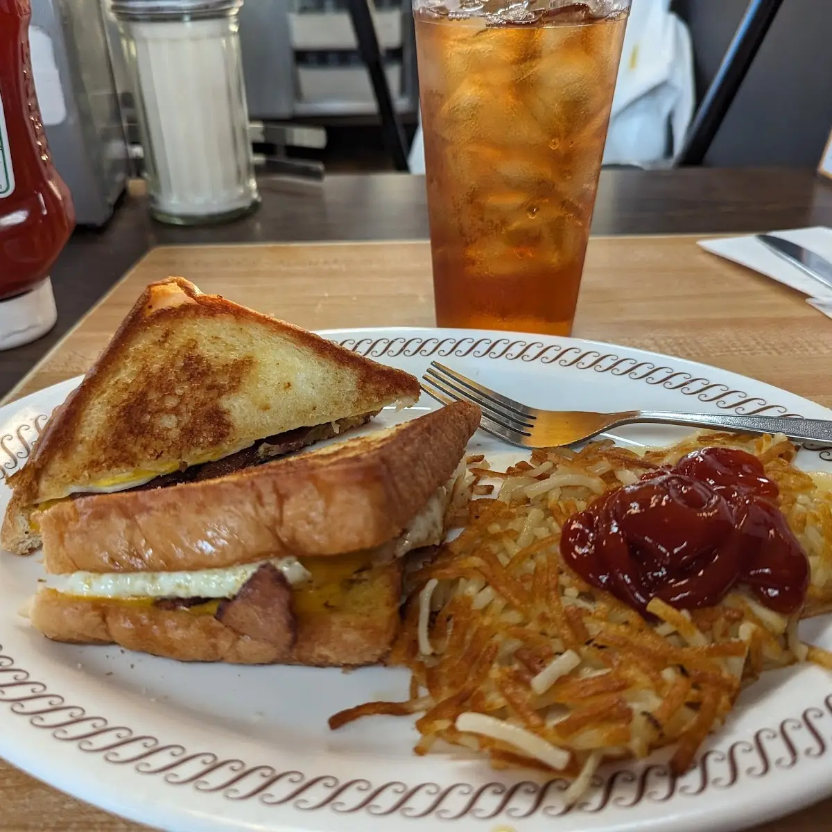 Texas Bacon Patty Melt with Hashbrowns