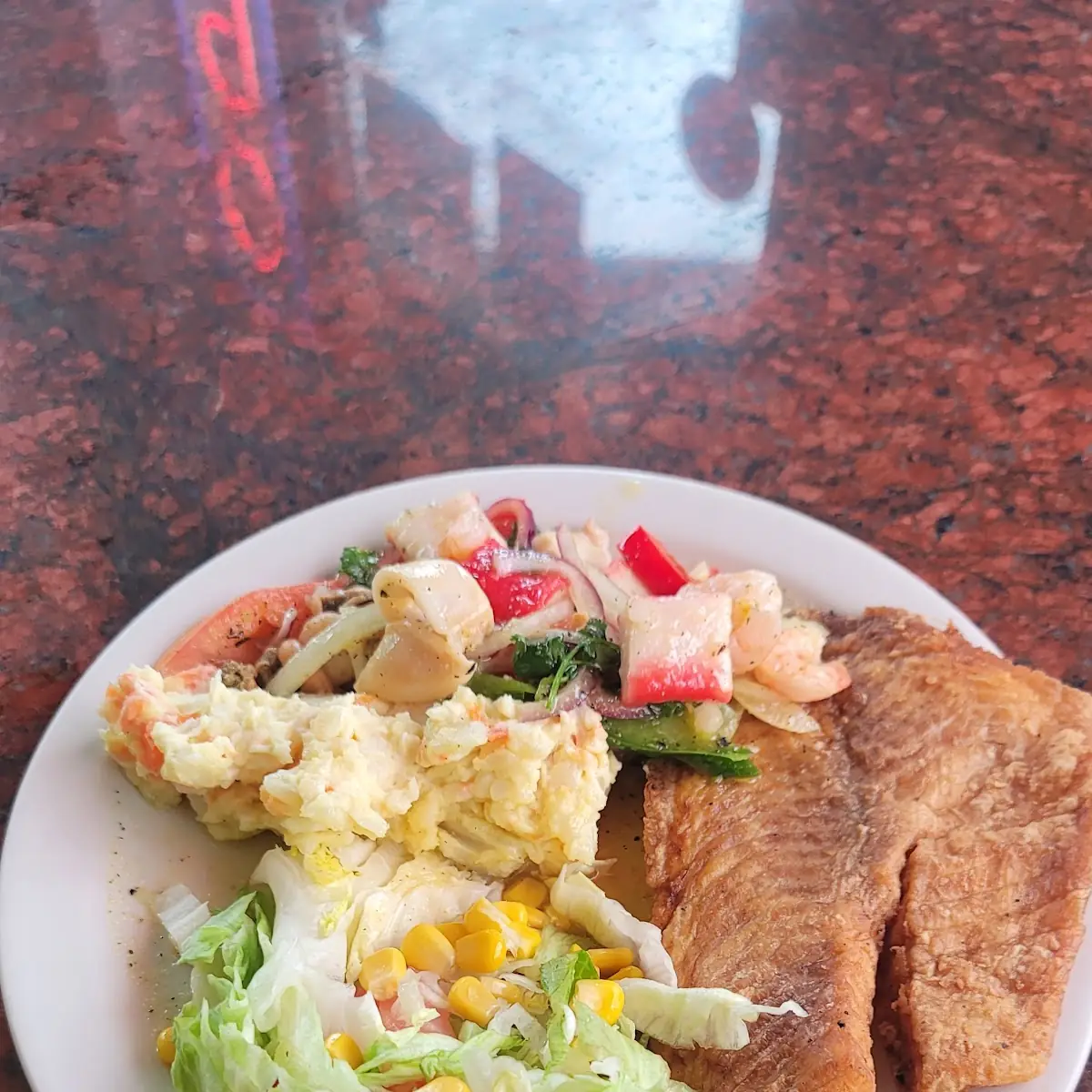 Fried Fish with Seafood Salad