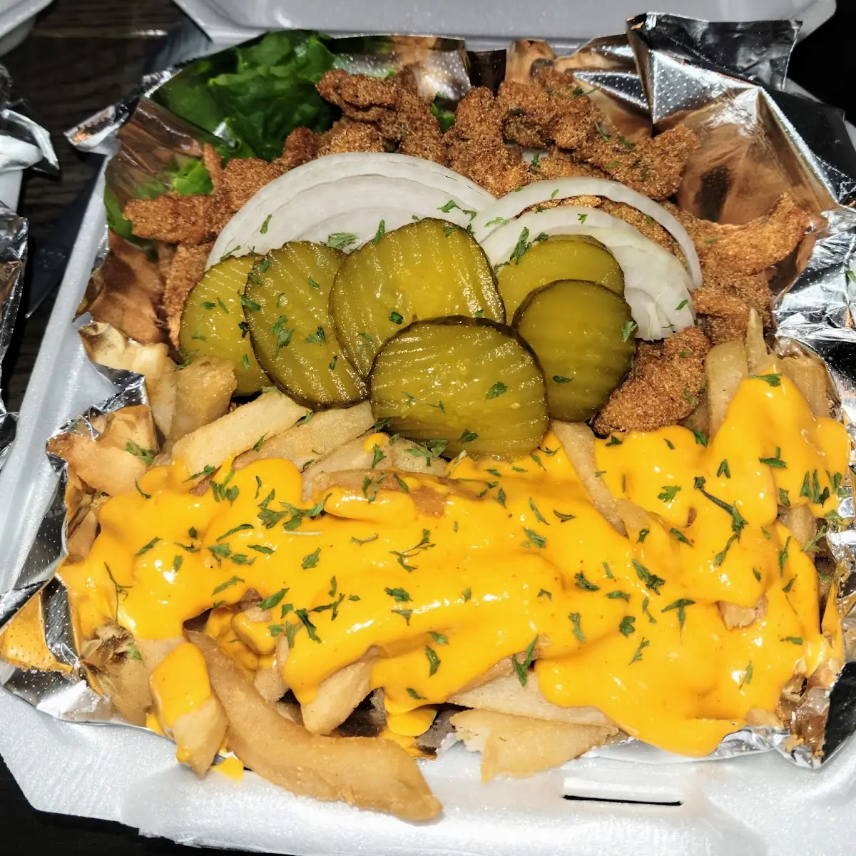 Catfish Strips and Cheese Fries
