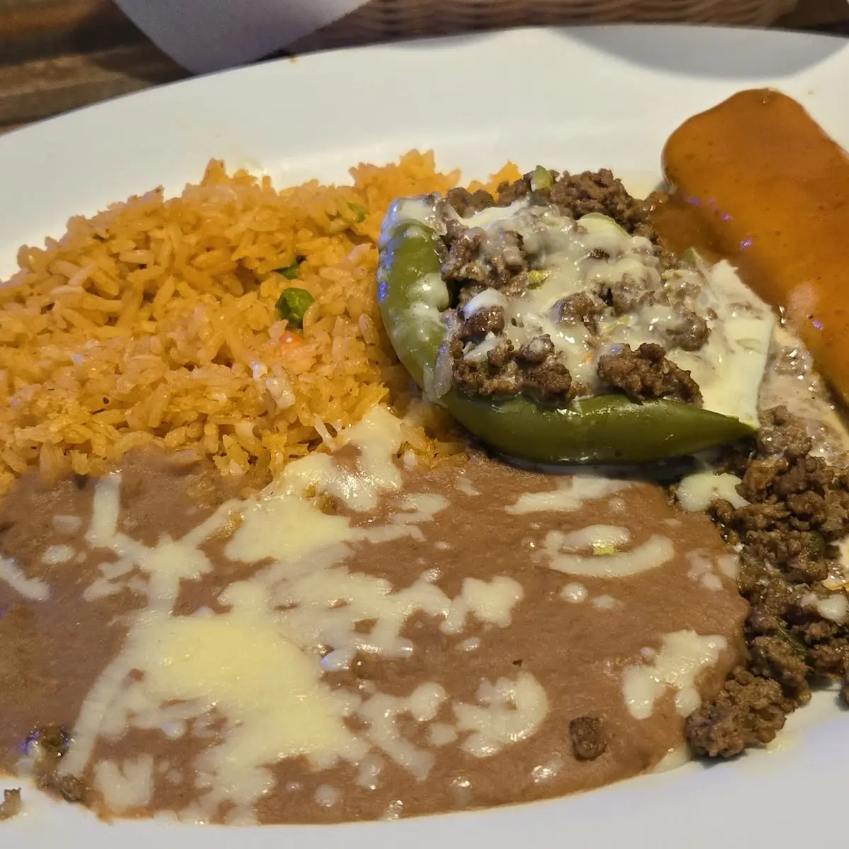 Kids Enchilada with Rice and Refried Beans