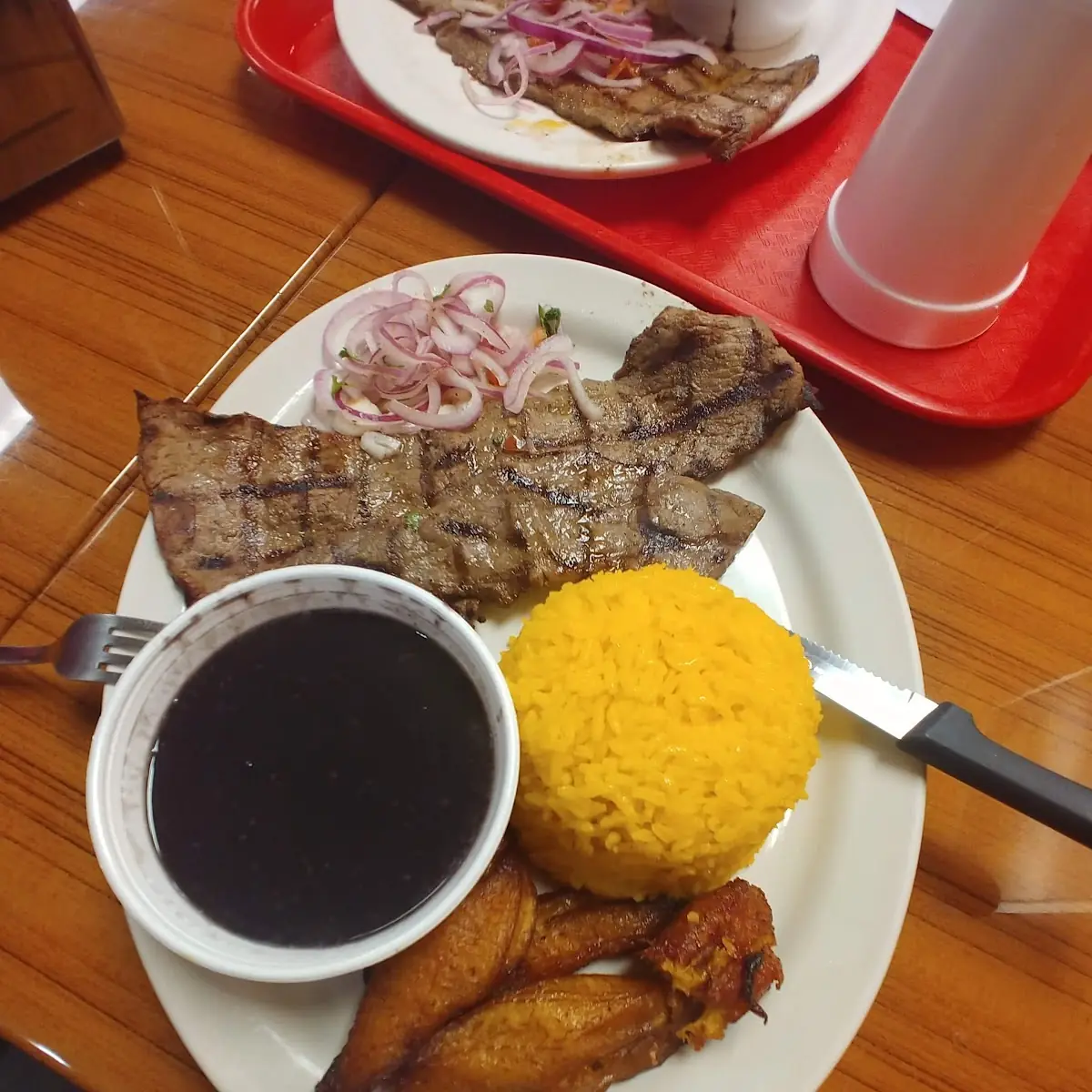 Pork Chops Rice Bean Plátano Maduro