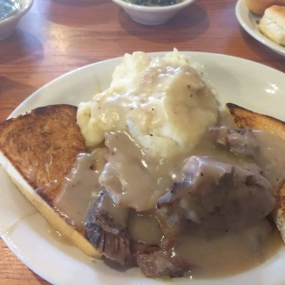 Open Faced Roast Beef with Mashed Potatoes and Cole Slaw