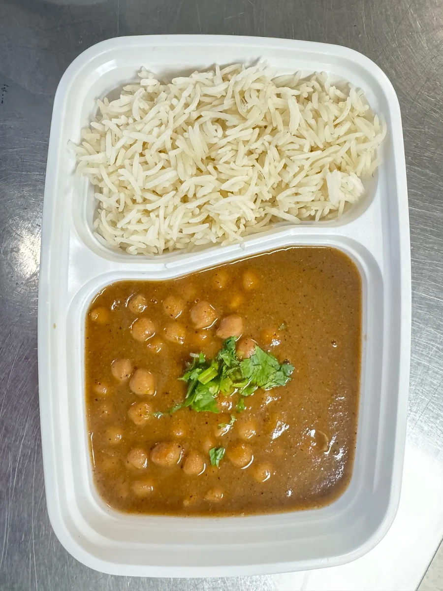 Chickpeas Curry with Rice and Naan Bread Chana Masala