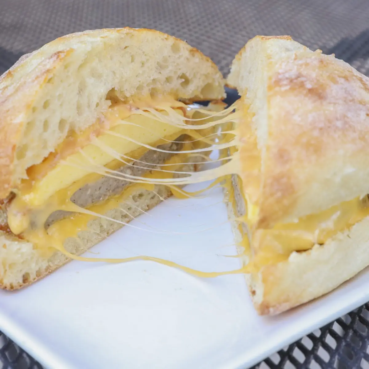Toasted Ciabatta with Egg Ham w Melted Cheddar