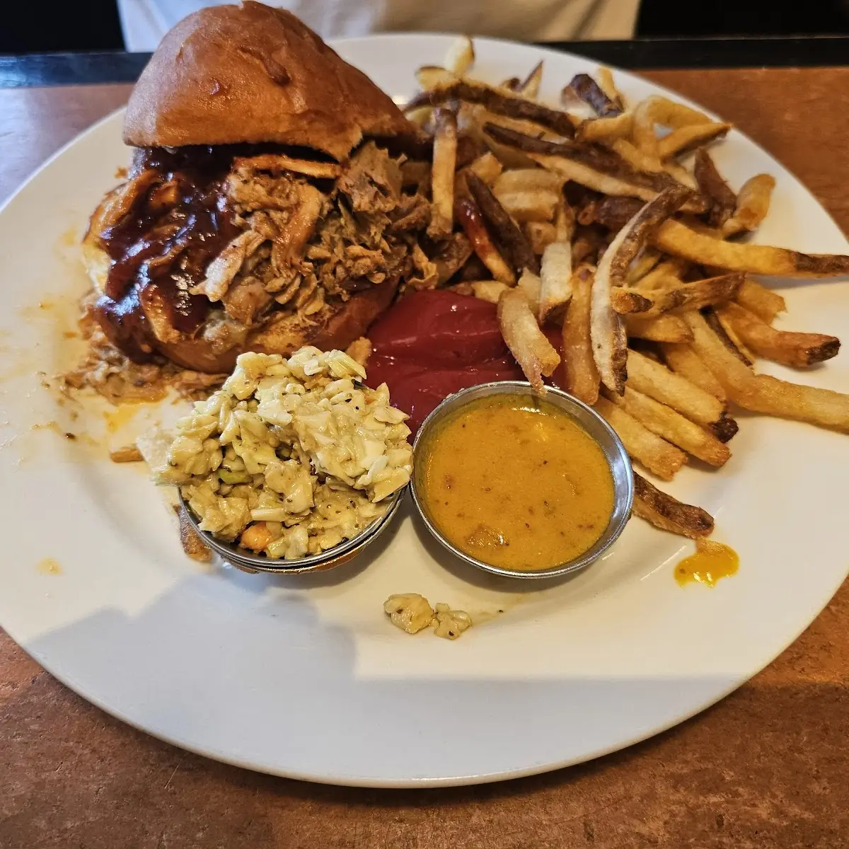 Pulled Pork Sandwich with Fries and Sauces