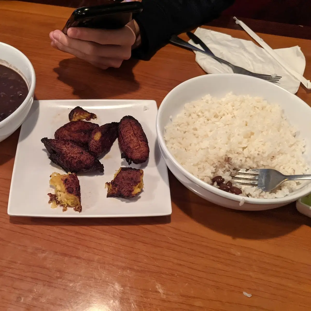 Black Beans Rice and Fried Plantains