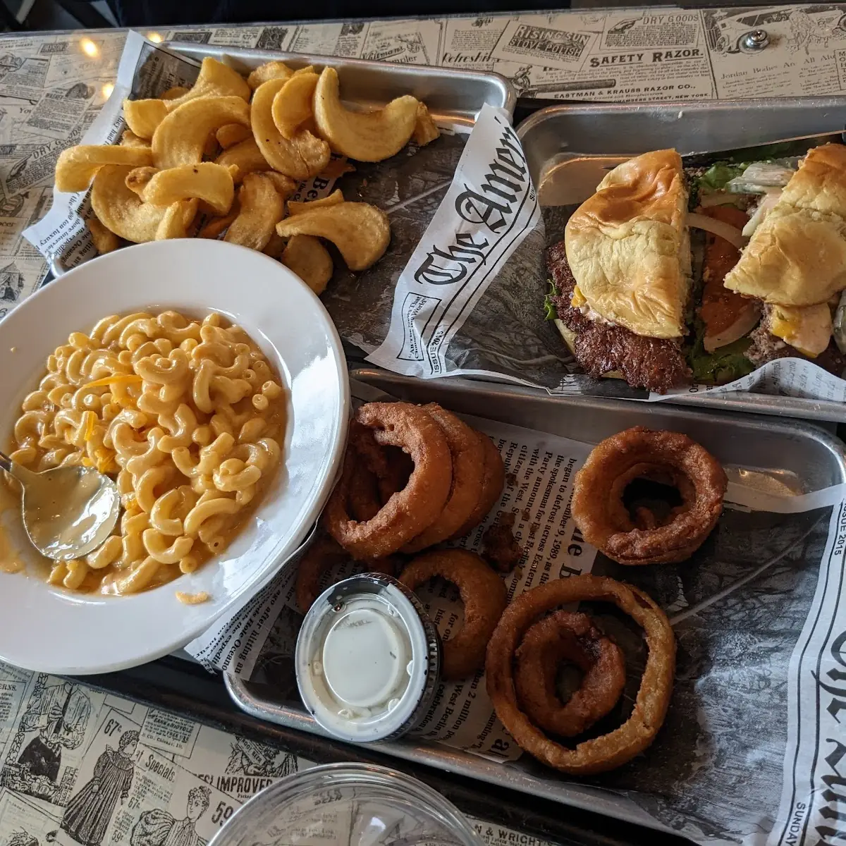 Mac and Cheese and Onion Rings