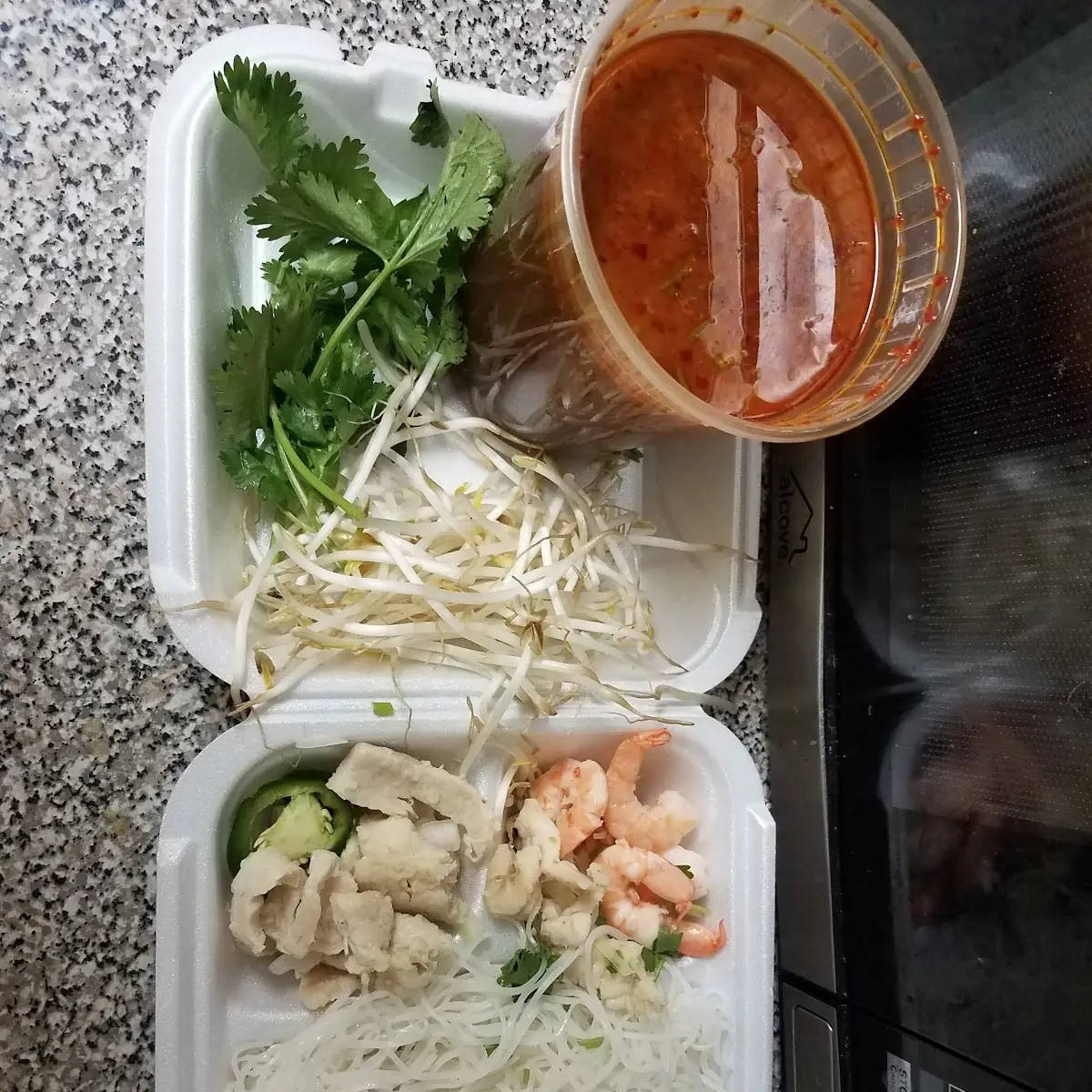 Sate Noodle Soup with Chicken and Shrimp