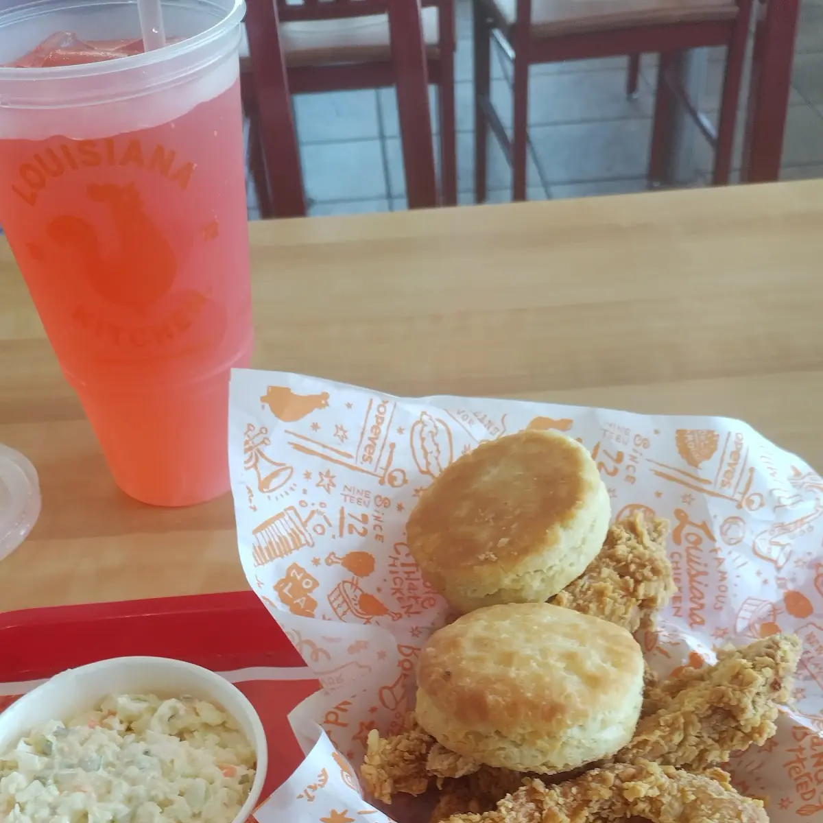 Biscuits Coleslaw and Mashed Potato with Gravy