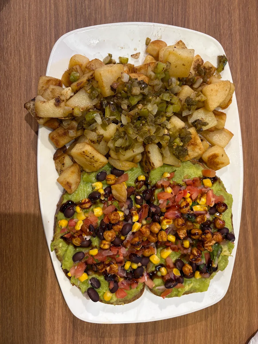 Corn & Black Bean Avocado Toast, Stacked Pancake & Breakfast House