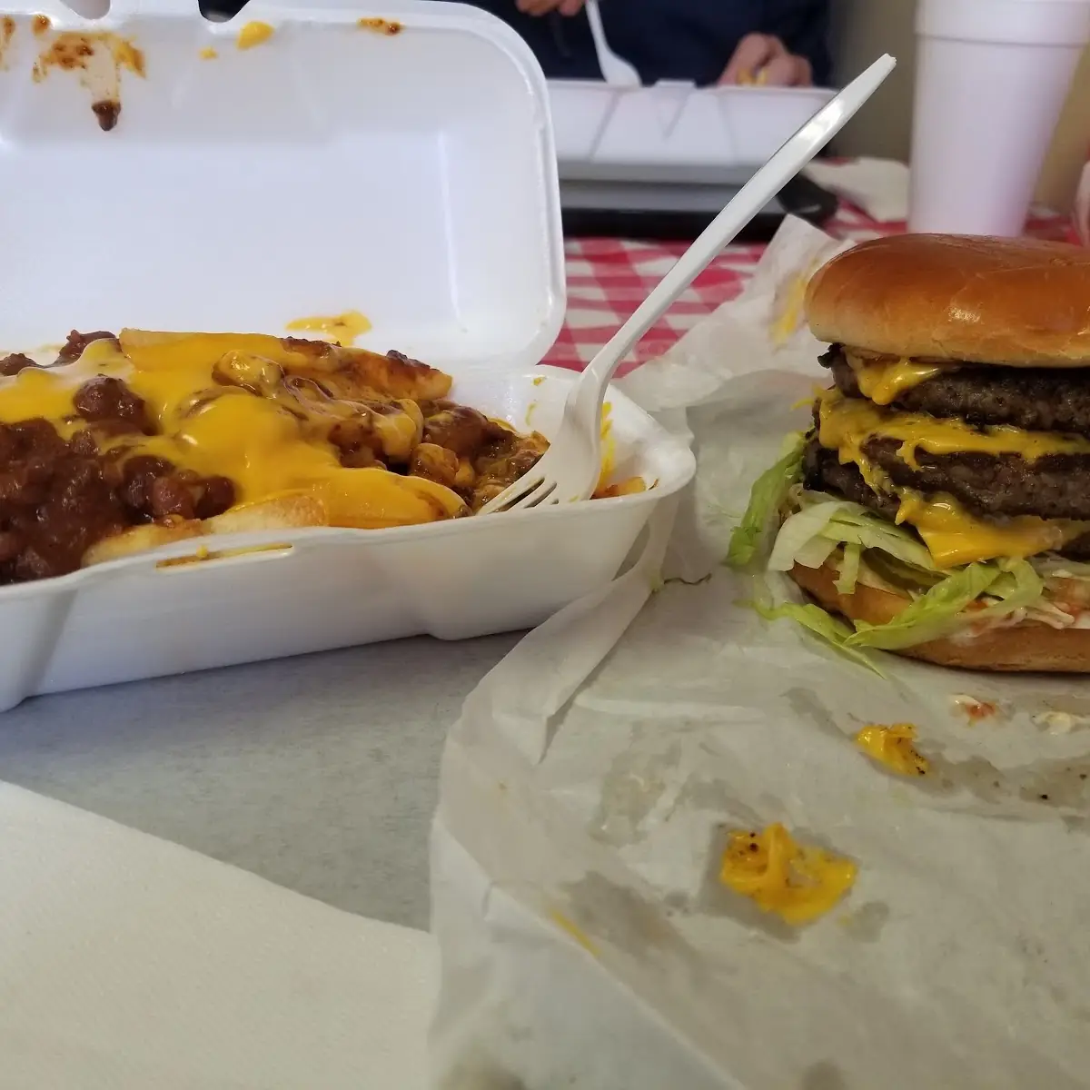 Triple Cheeseburger with Chilli Cheese Fries