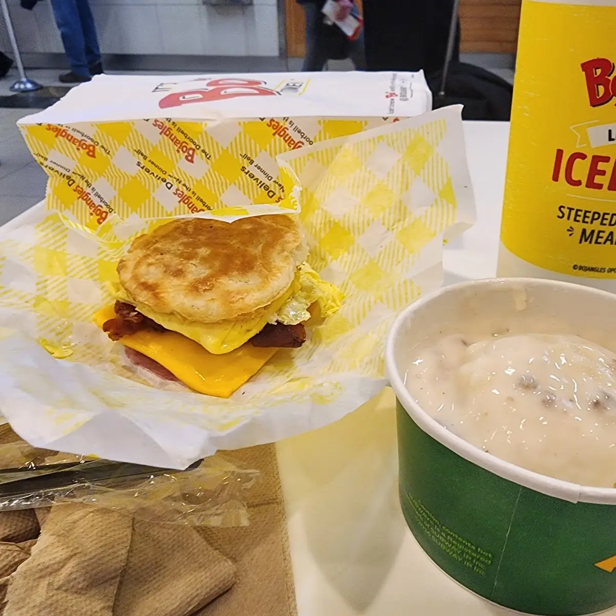 Bacon Egg and Cheese Biscuit with Mashed Potatoes