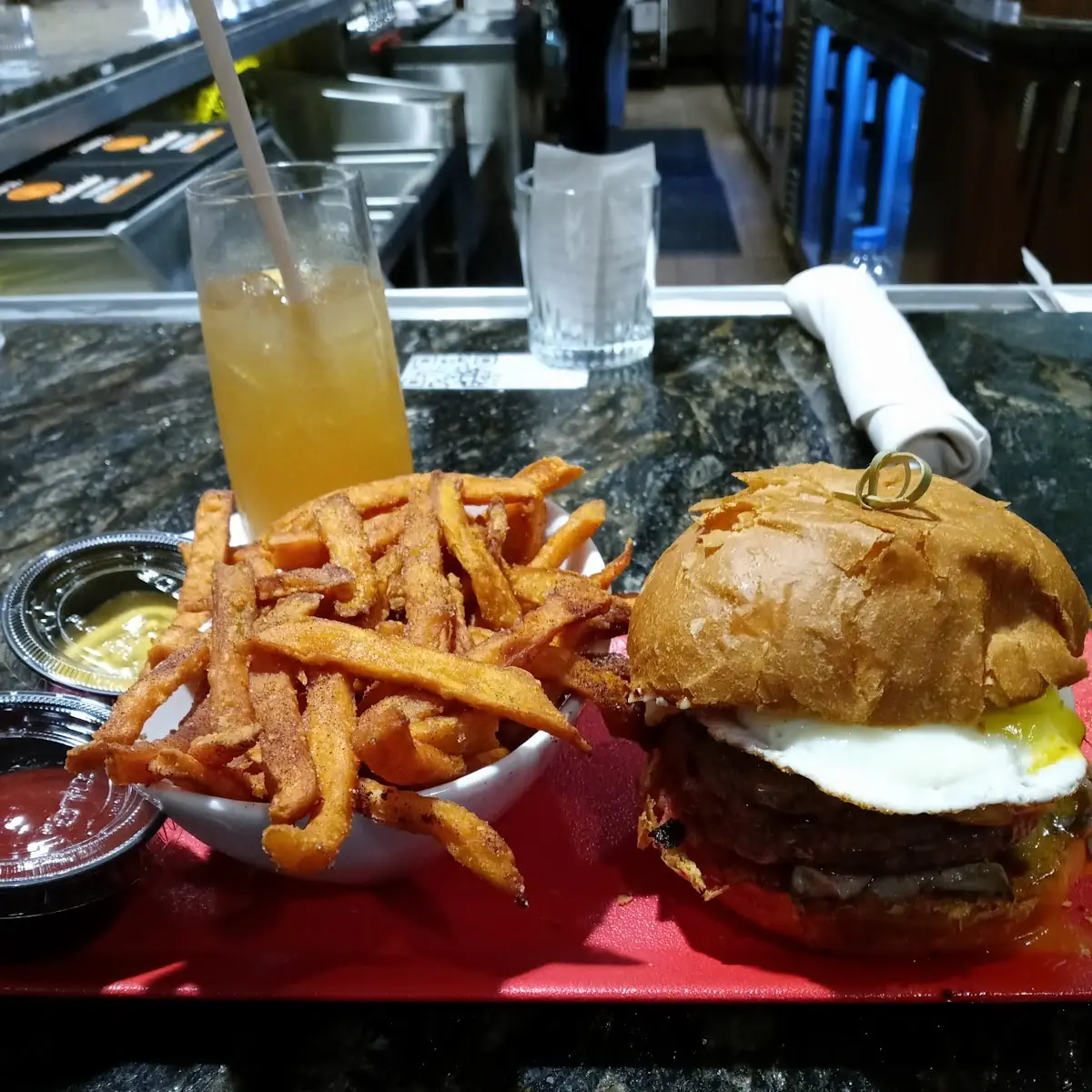 Voya Burger with Sweet Potato Fries