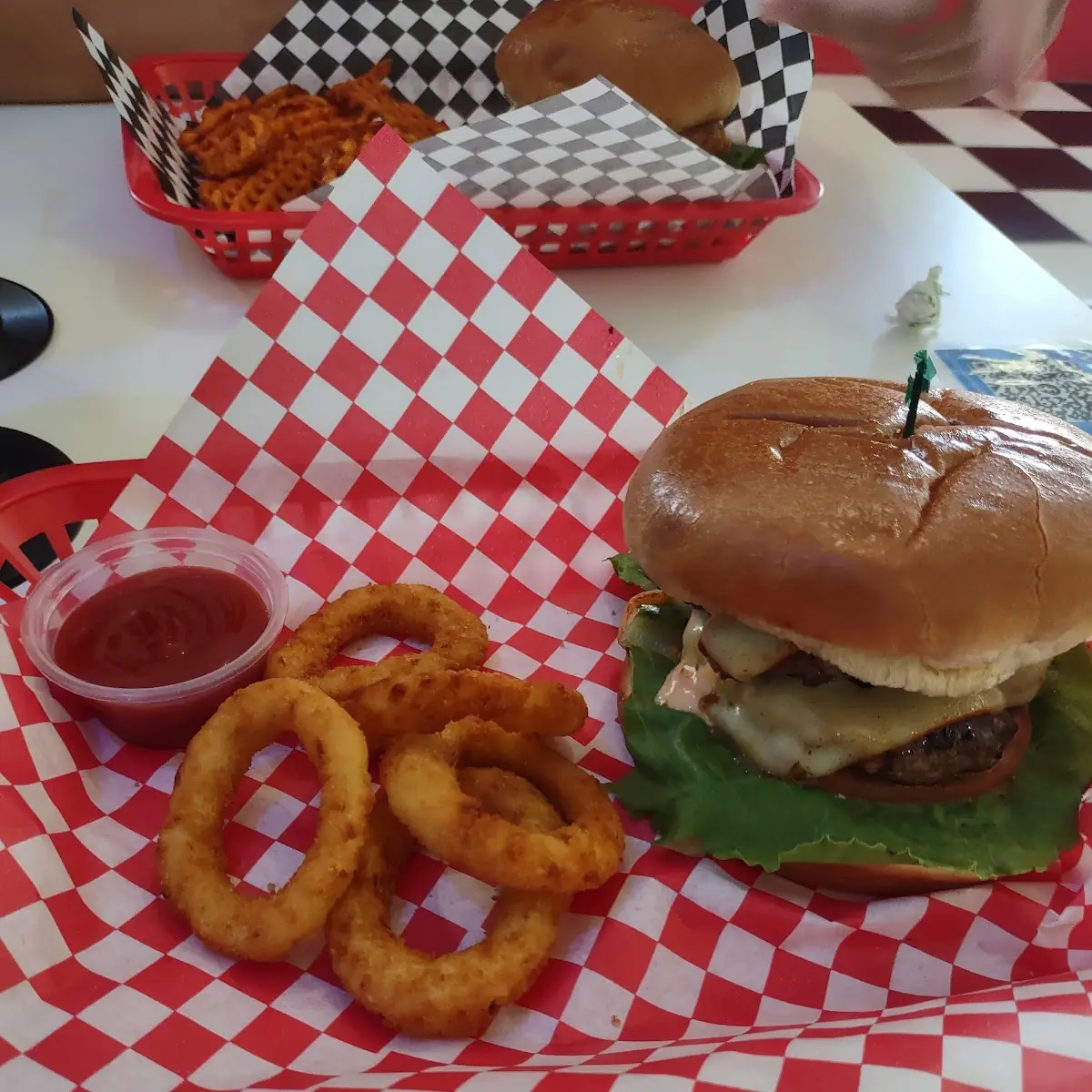 Big Harley Double Cheeseburger and Onion Rings