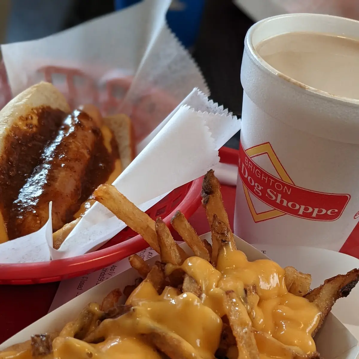 Chili Dog Fries with Cheese Chocolate Shake