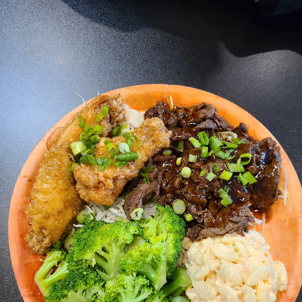 Teriyaki Beef and Garlic Crispy Chicken Plate
