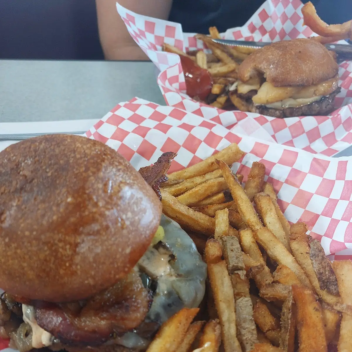 Off the Grill Burger and Fries