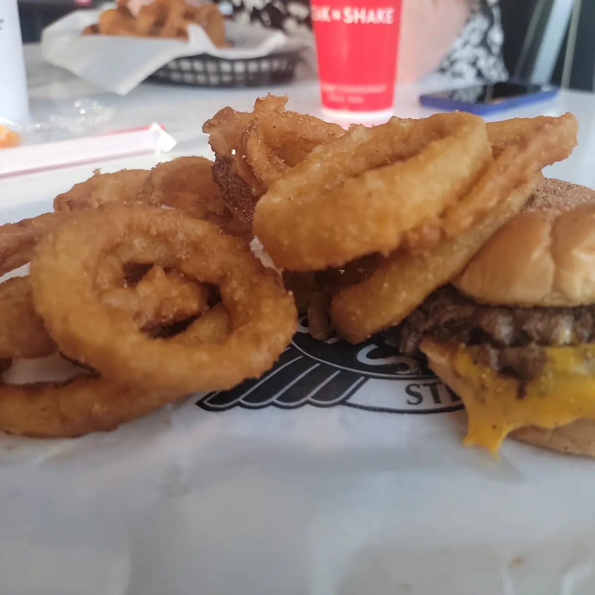 Burger and Onion Rings