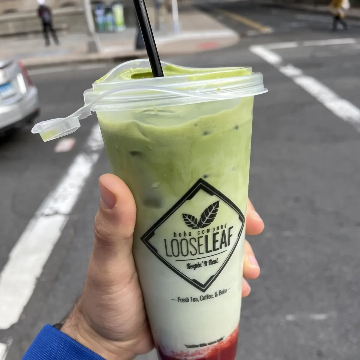 Strawberry Matcha Latte with Boba