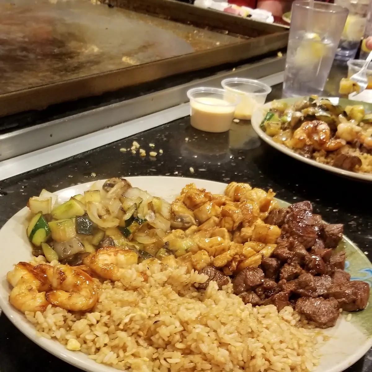 Steak & Shrimp with Stir Fry Vegetables & Fried Rice