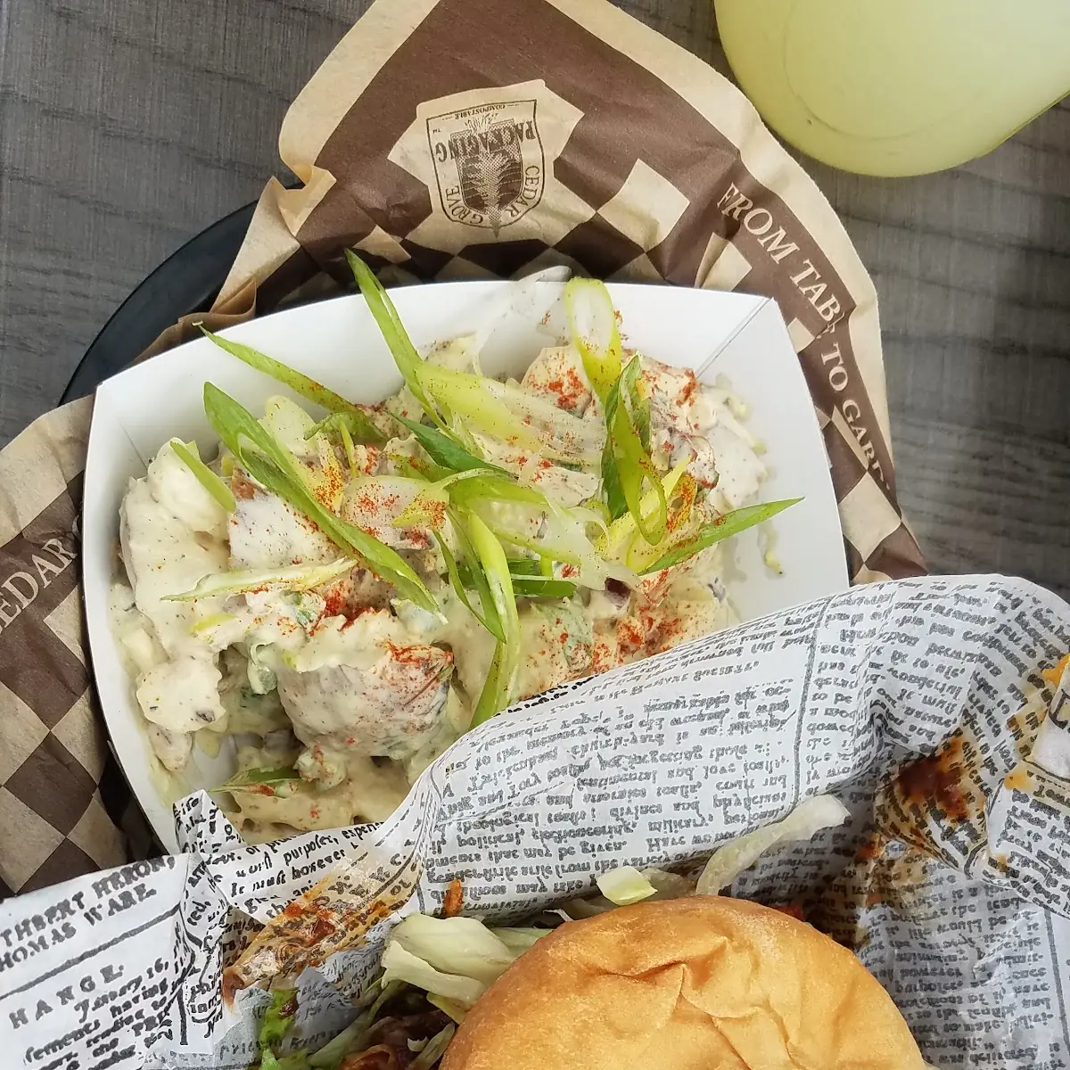 BBQ Salmon Sandwich and Smoked Potato Salad