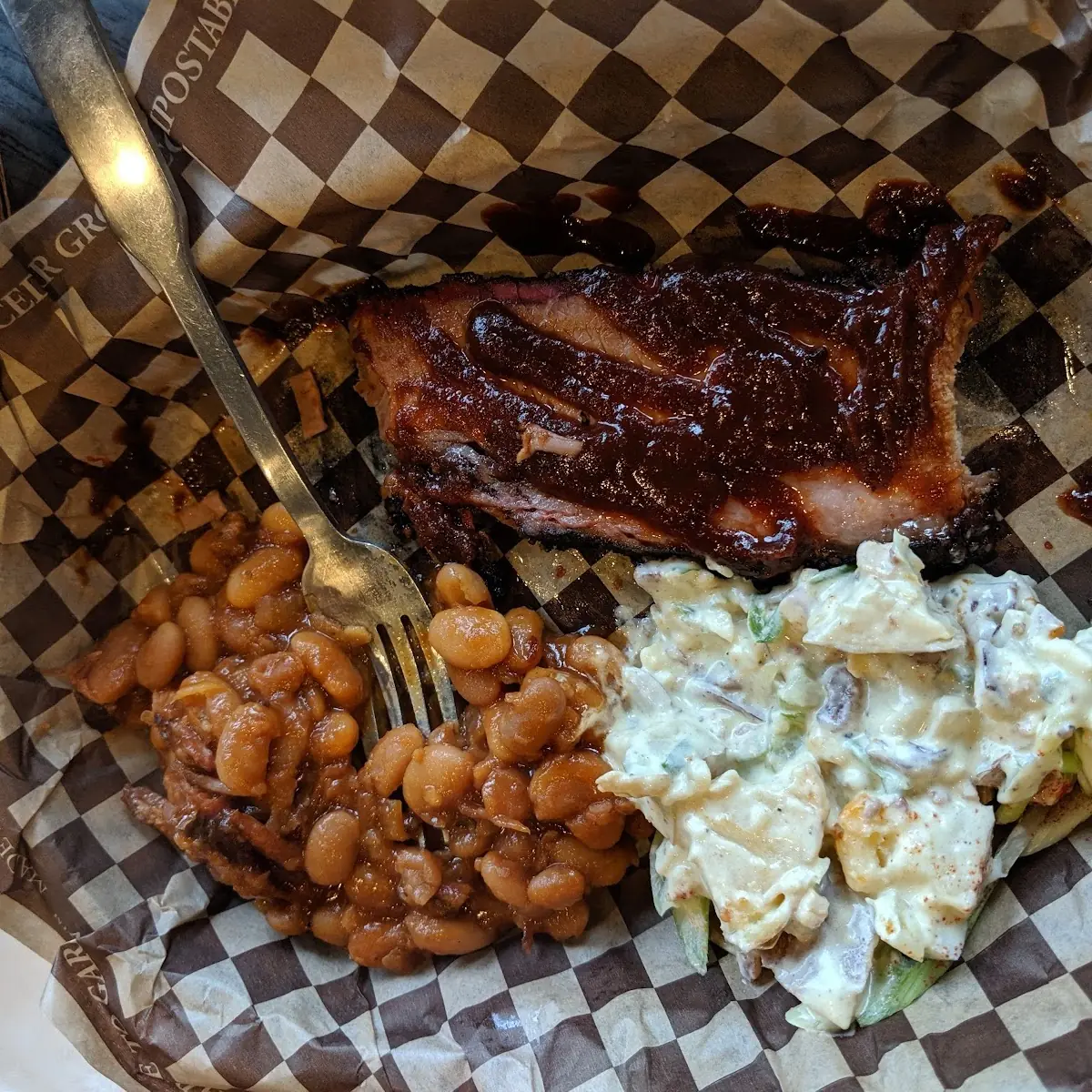 Brisket Baked Beans and Potato Salad