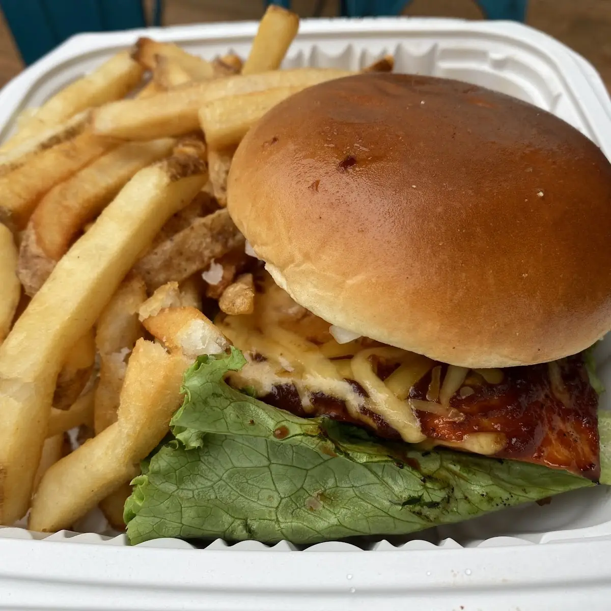 Smoked Salmon Burger with Fries