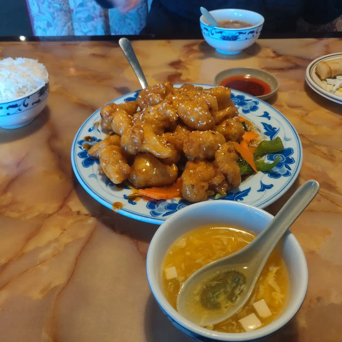 Sesame Chicken and Egg Drop Soup